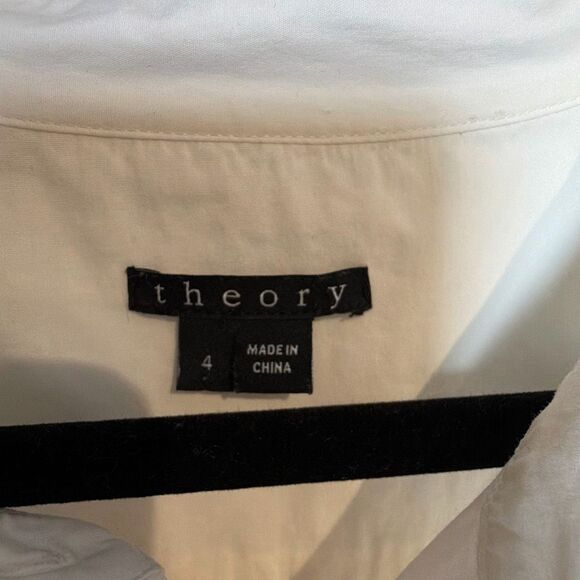 Theory Cuffed Shift Shirt Dress White Cotton Blend 4 (064) - Picture 8 of 10